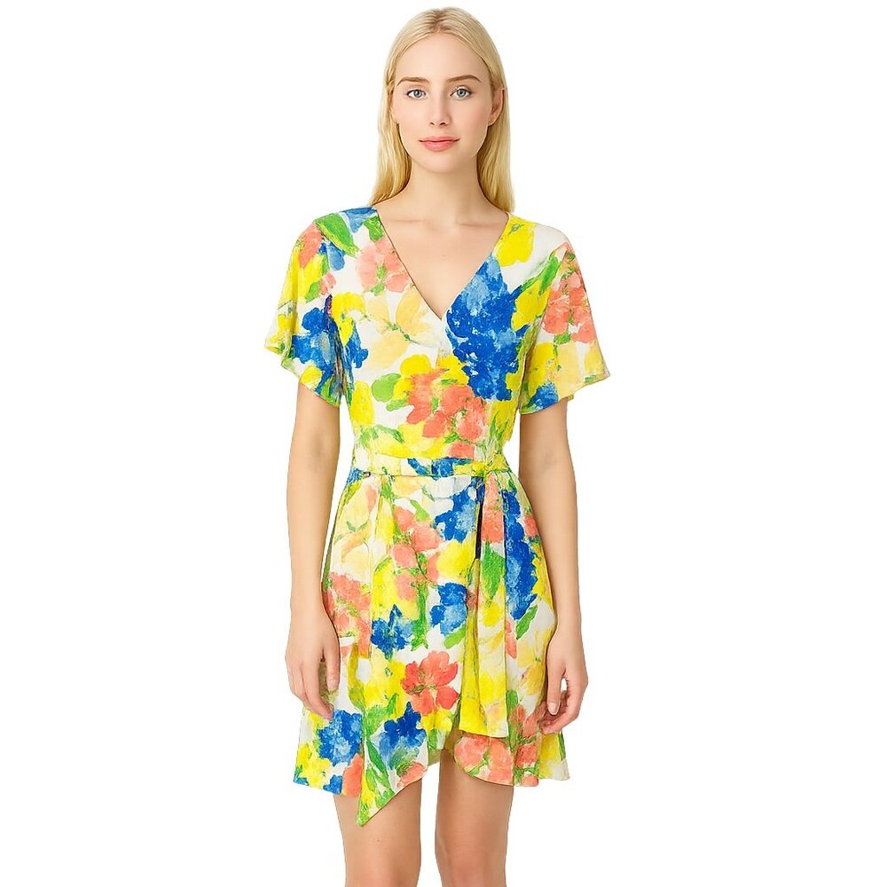 NWT White House Black Market Flutter Sleeve Dress Summer Bloom Ecru 00
